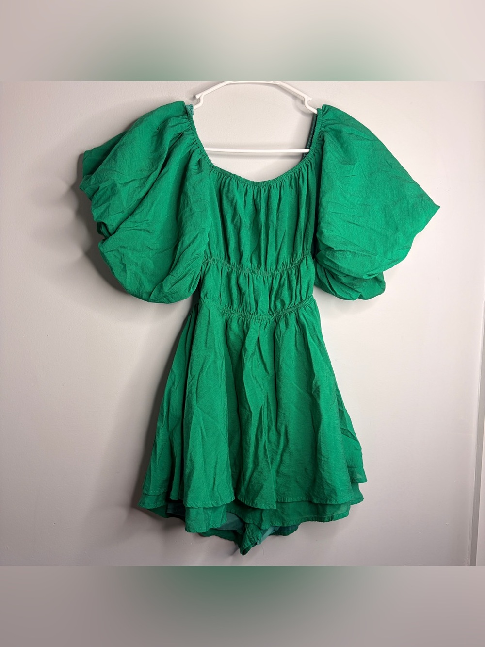 Altar'd State Emerald Green Puff Sleeve Romper Small